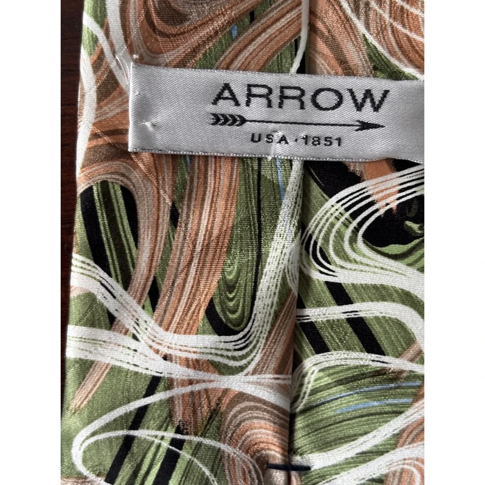 Lot of 2 Arrow USA 1851 Men's Necktie Green Brown Swirl Abstract Business Casual